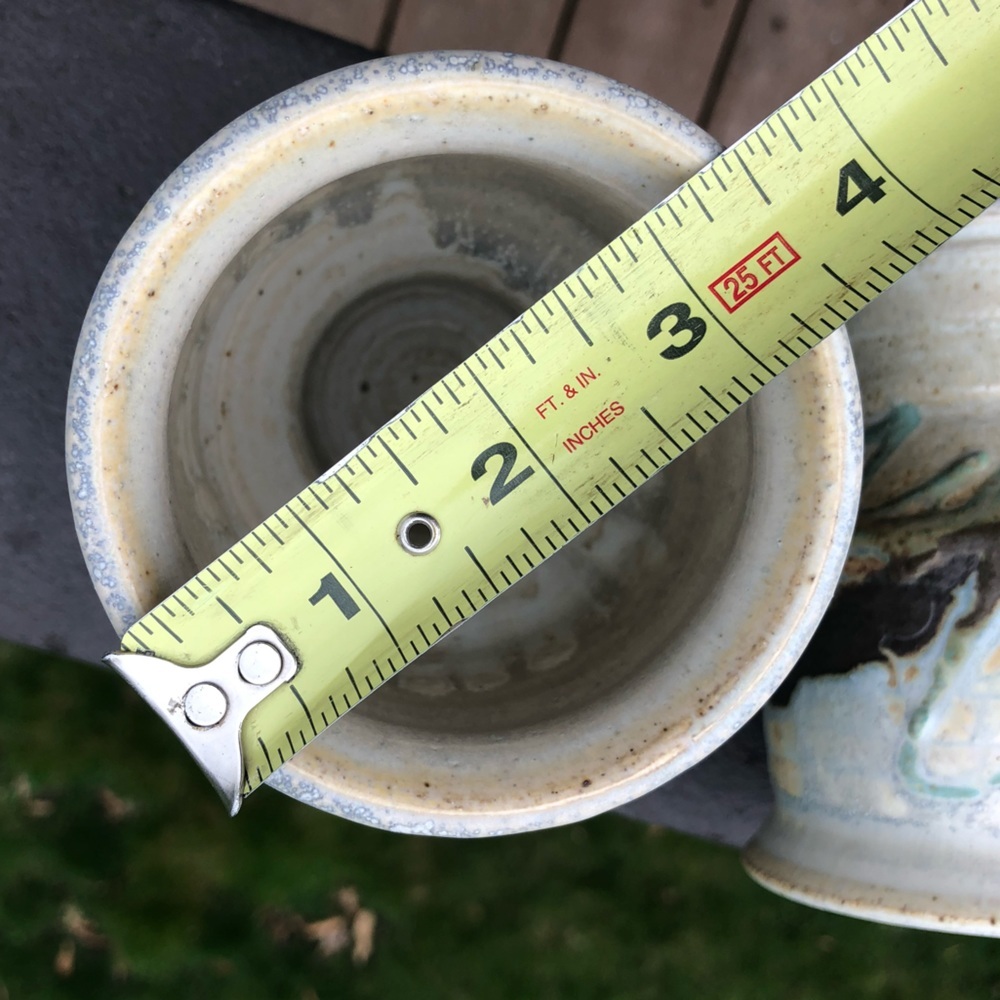 Artist Signed 2 Studio Pottery Goblets Cups - Creamy Tan Brown Blue Green Glaze - Picture 4 of 10